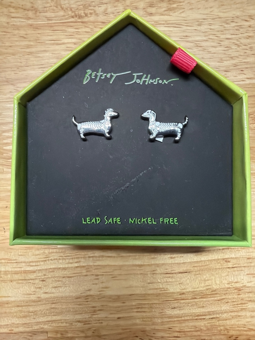 Betsey Johnson Halloween Skeleton Dachshund Wiener Dog Stud Earrings Silver NIB